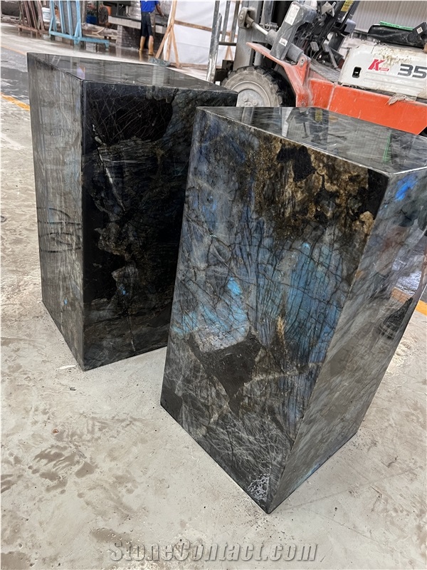 Lemurian Blue Granite Side Table For Home Decor