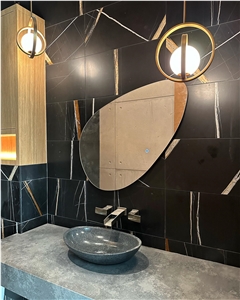 Sahara Noir Marble Powder Room Wall
