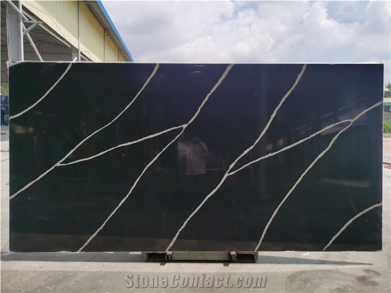 Calacatta Black Quartz Surface Slabs Engineered Stone