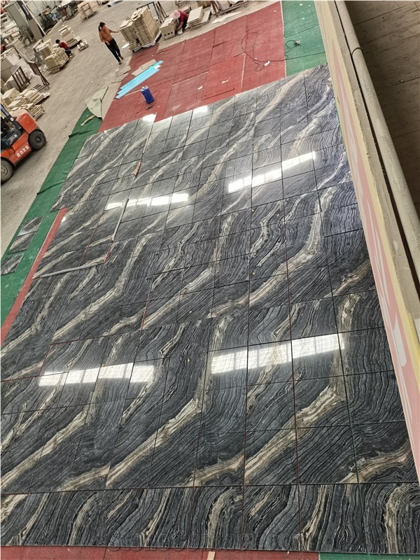 Custom Black Wooden Marble Cut-To-Size For Flooring