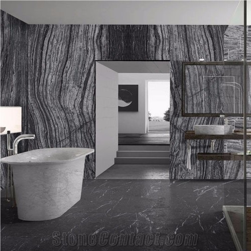 Custom Black Wooden Marble Cut-To-Size For Flooring