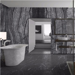 Custom Black Wooden Marble Cut-To-Size For Flooring
