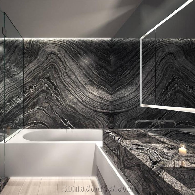 Custom Black Wooden Marble Cut-To-Size For Flooring