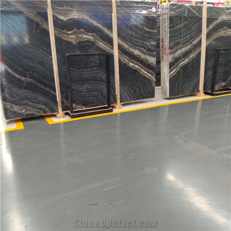 Custom Black Wooden Marble Cut-To-Size For Flooring
