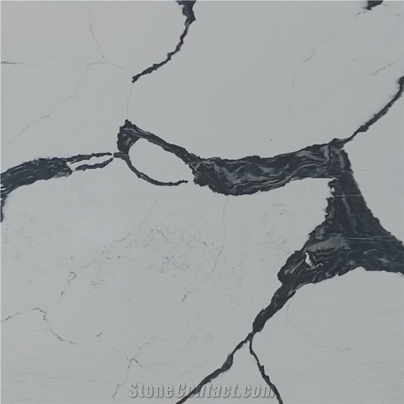 White Calacatta Marble Textured Quartz Slabs