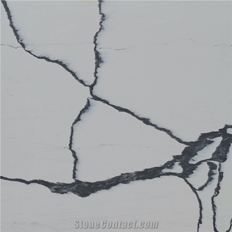 White Calacatta Marble Textured Quartz Slabs