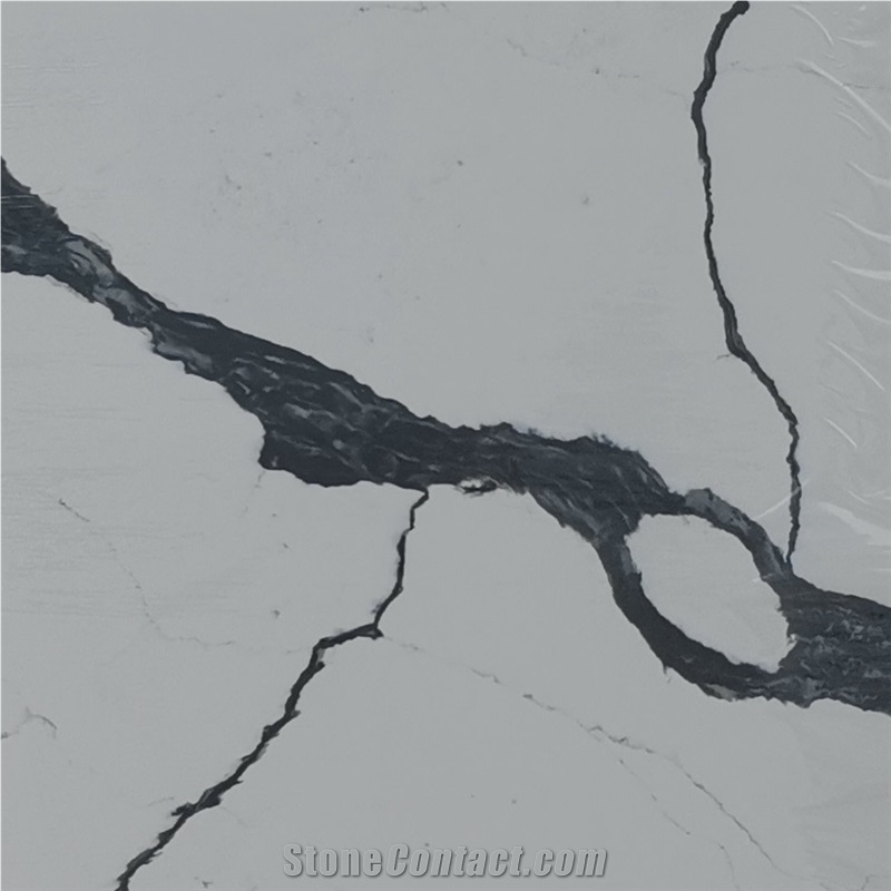 White Calacatta Marble Textured Quartz Slabs