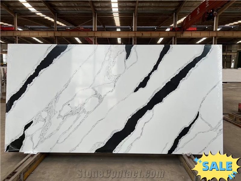 White Marble Look Panda Quartz Slabs