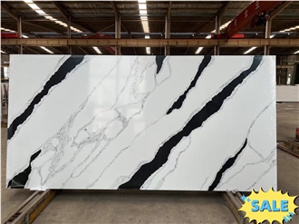 White Marble Look Panda Quartz Slabs