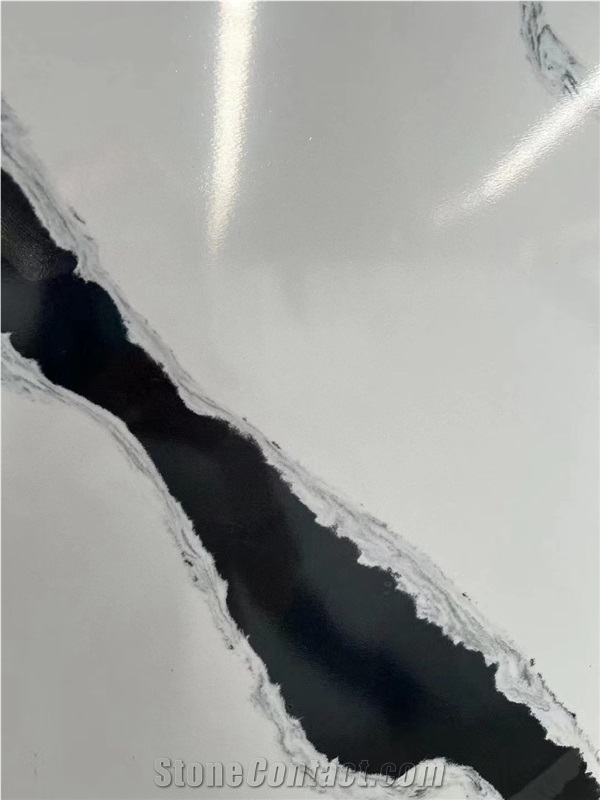 White Marble Look Panda Quartz Slabs