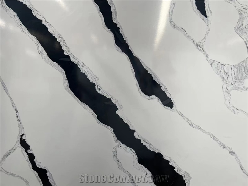 White Marble Look Panda Quartz Slabs