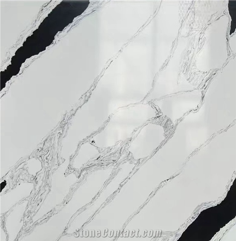 White Marble Look Panda Quartz Slabs