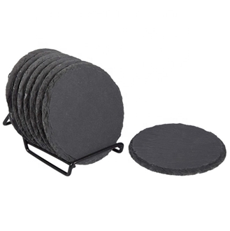 Natural China Slate Stone Round Black Slate Plate Trays