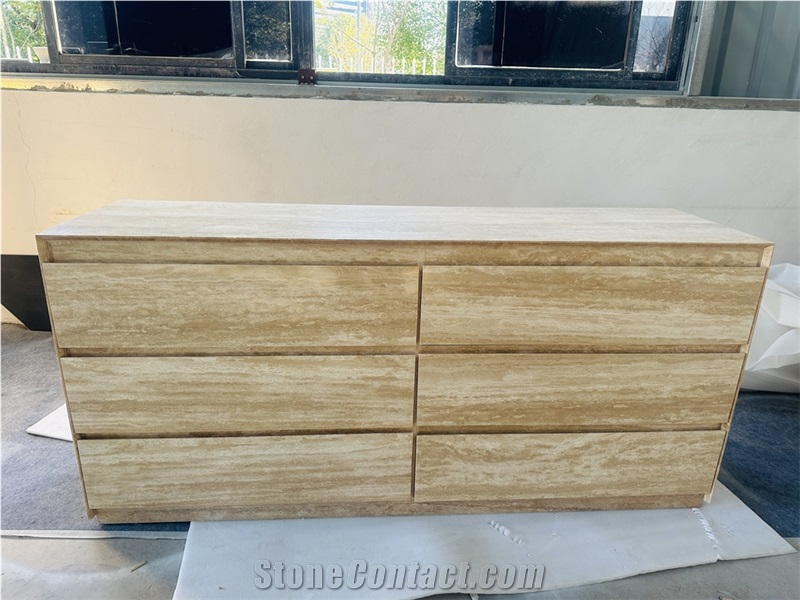 Wyeth Travertine Side Table With 6 Drawer Dresser