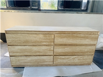 Wyeth Travertine Side Table With 6 Drawer Dresser
