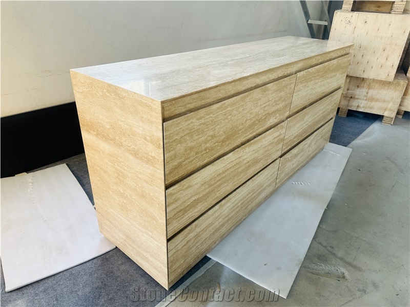Wyeth Travertine Side Table With 6 Drawer Dresser