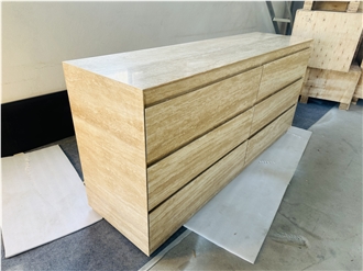 Wyeth Travertine Side Table With 6 Drawer Dresser