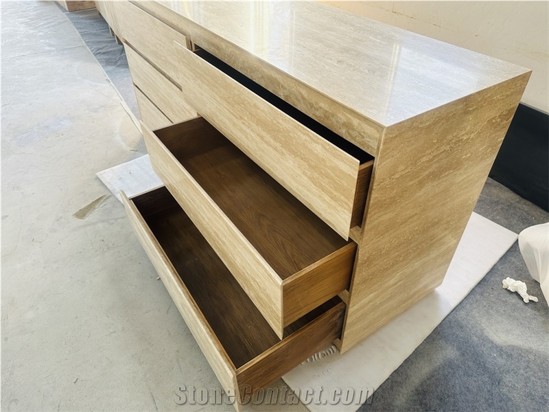 Wyeth Travertine Side Table With 6 Drawer Dresser
