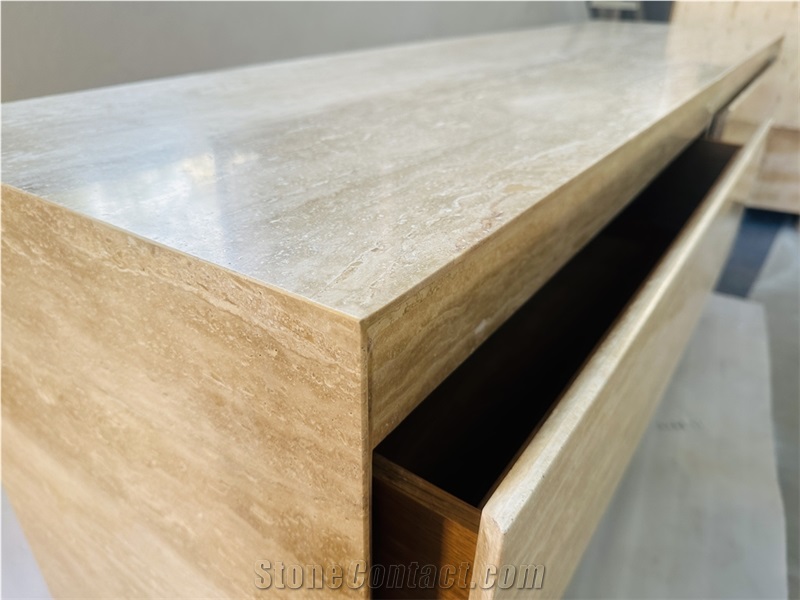 Wyeth Travertine Side Table With 6 Drawer Dresser
