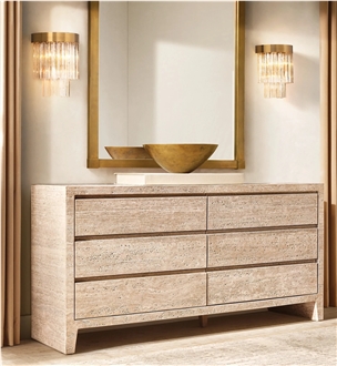 Wyeth Travertine Side Table With 6 Drawer Dresser
