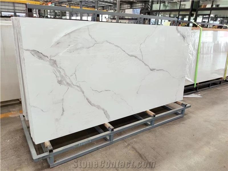 Statuario Venato White Marble Look Sintered Stone Slabs Tile