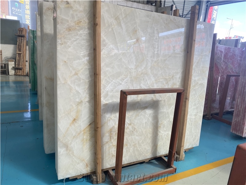 Abri White Onyx Slabs Wall Background Tile Home Decoration