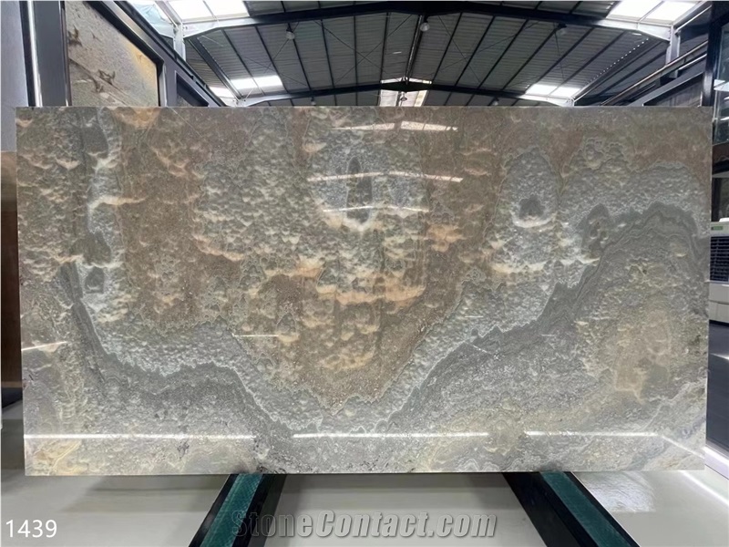 Black Cloud Onyx Slabs Bookmatched Turn Light Wall Tile