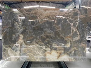 Black Cloud Onyx Slabs Bookmatched Turn Light Wall Tile