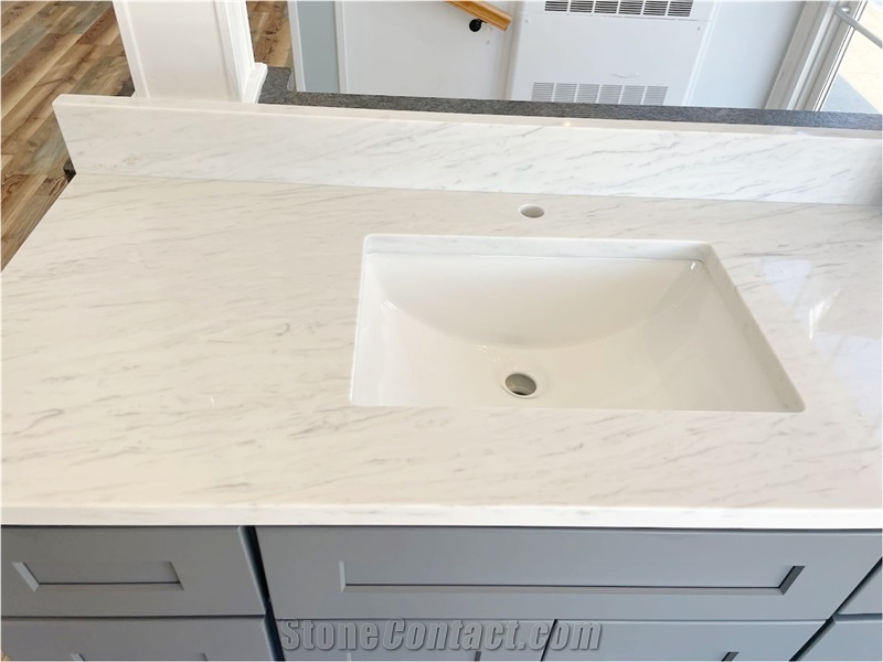 Eased Edges White 5099 Mont Blanc Quartz Bathroom Vanity Tops