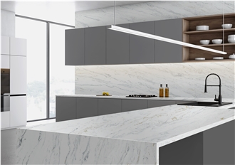 Eased Edges White 5099 Mont Blanc Quartz Bathroom Vanity Tops