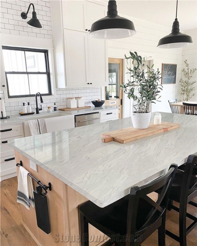Polished 2Cm And 3 Cm Calacatta Viscon 5097 Quartz Slabs