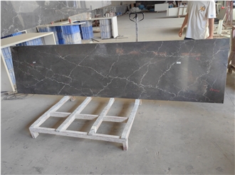 Polished White Veins Black Base Color 5104 Quartz Slabs