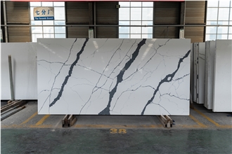 Artificial Black Calacatta Printed Stone Quartz Slabs
