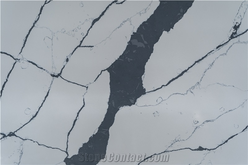 Artificial Black Calacatta Printed Stone Quartz Slabs