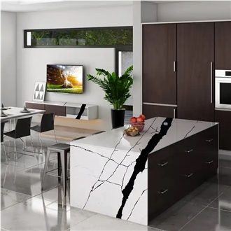 Artificial Black Calacatta Printed Stone Quartz Slabs