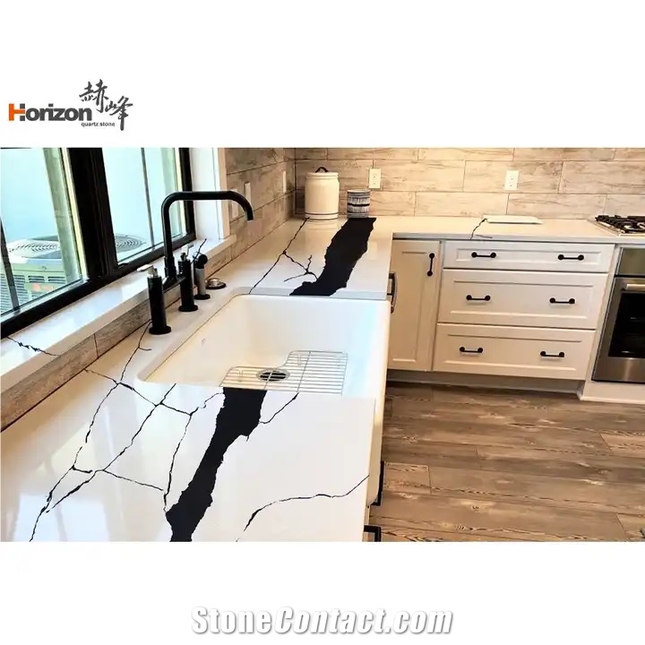 Artificial Black Calacatta Printed Stone Quartz Slabs