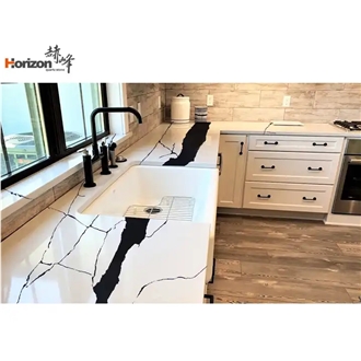 Artificial Black Calacatta Printed Stone Quartz Slabs