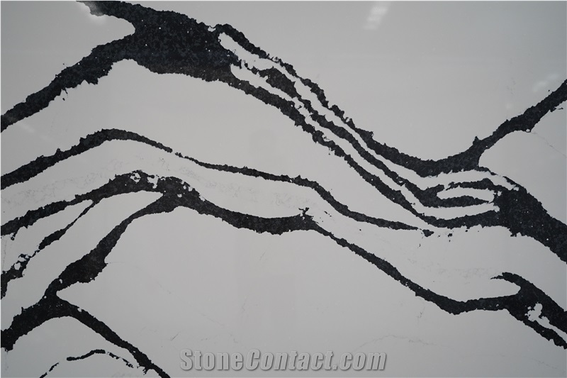 Calcutta Black Quartz Slab Modern Kitchen Quartz Slabs