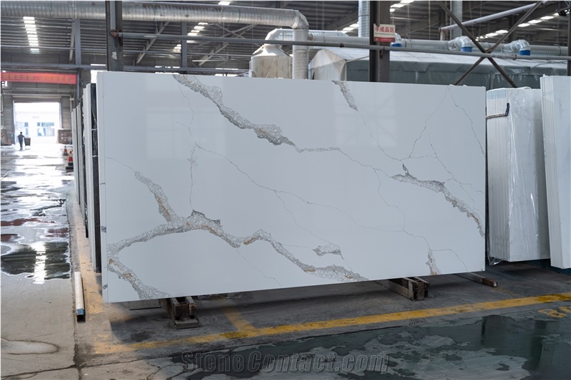 Factory Wholesale Customized Calacatta White Quartz Slabs