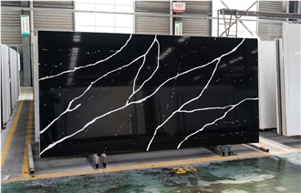 Horizon Calacatta Black Quartz Slabs For Kitchen