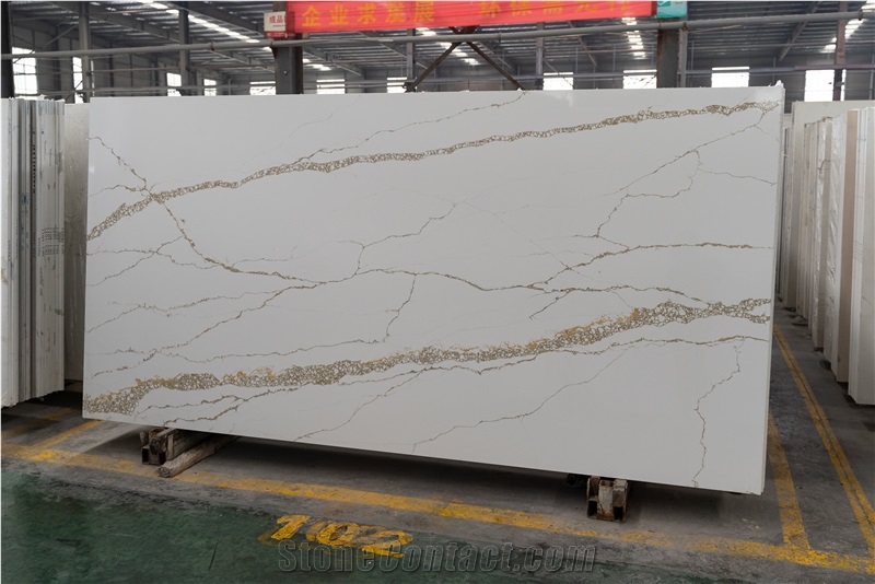 Manufactures In China White Artificial Calacatta Quartz Slabs
