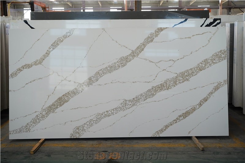 Marble Looks Quartz Stone Slab Gold Calacatta Quartz Slabs