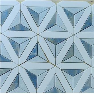 Azul Macaubas + White Marble Quartzite Mosaic Tiles Azul Macaubas + White Marble Quartzite Mosaic Tiles