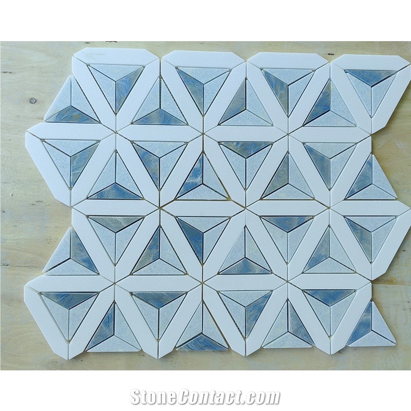 Azul Macaubas + White Marble Quartzite Mosaic Tiles