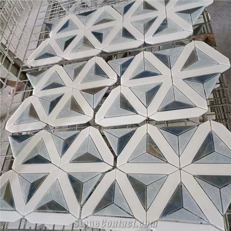 Azul Macaubas + White Marble Quartzite Mosaic Tiles