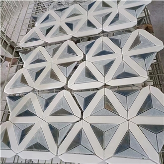 Azul Macaubas + White Marble Quartzite Mosaic Tiles