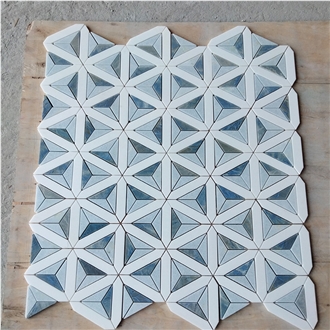 Azul Macaubas + White Marble Quartzite Mosaic Tiles