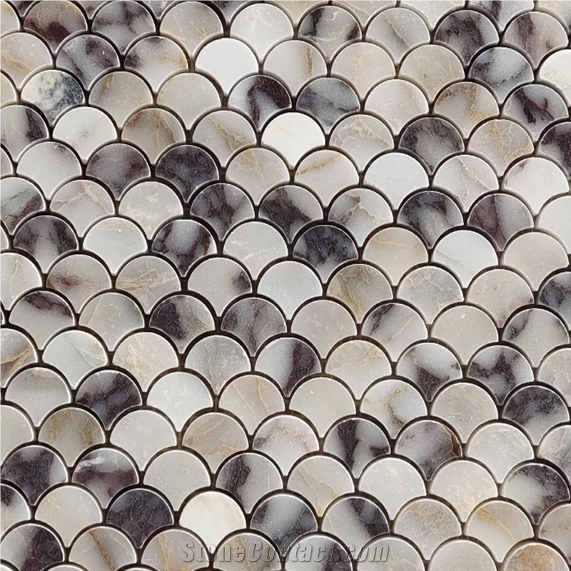 Fans Fishscale Backsplash Mosaic Of Calacatta Viola Marble