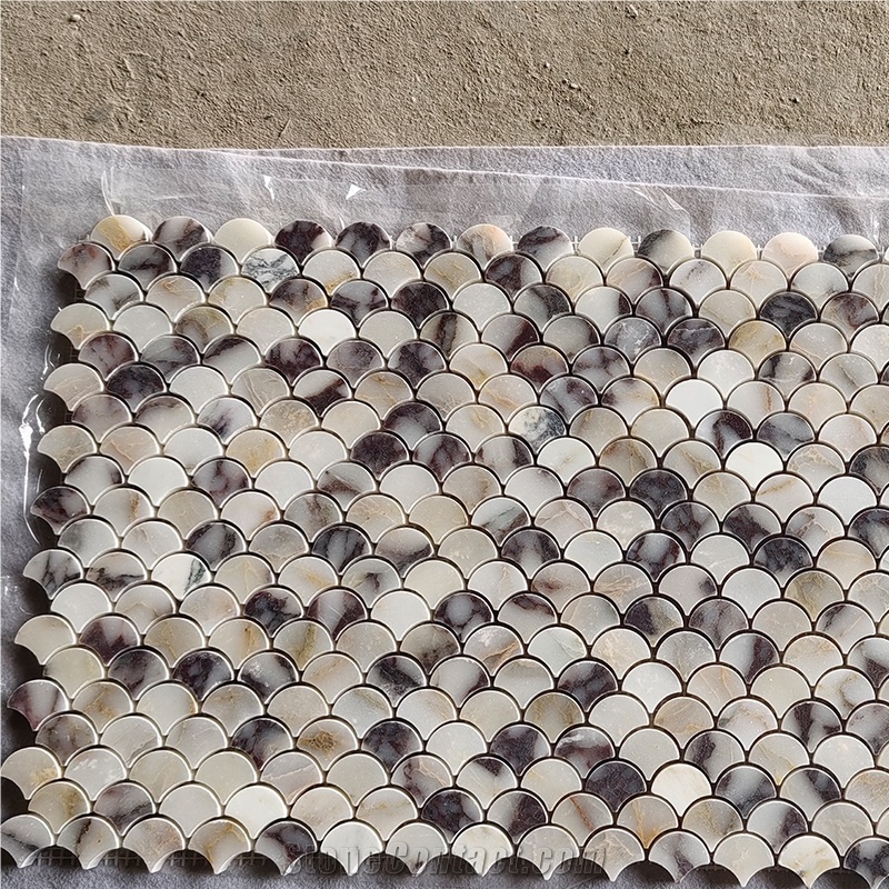 Fans Fishscale Backsplash Mosaic Of Calacatta Viola Marble