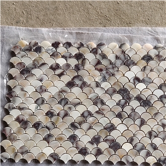 Fans Fishscale Backsplash Mosaic Of Calacatta Viola Marble